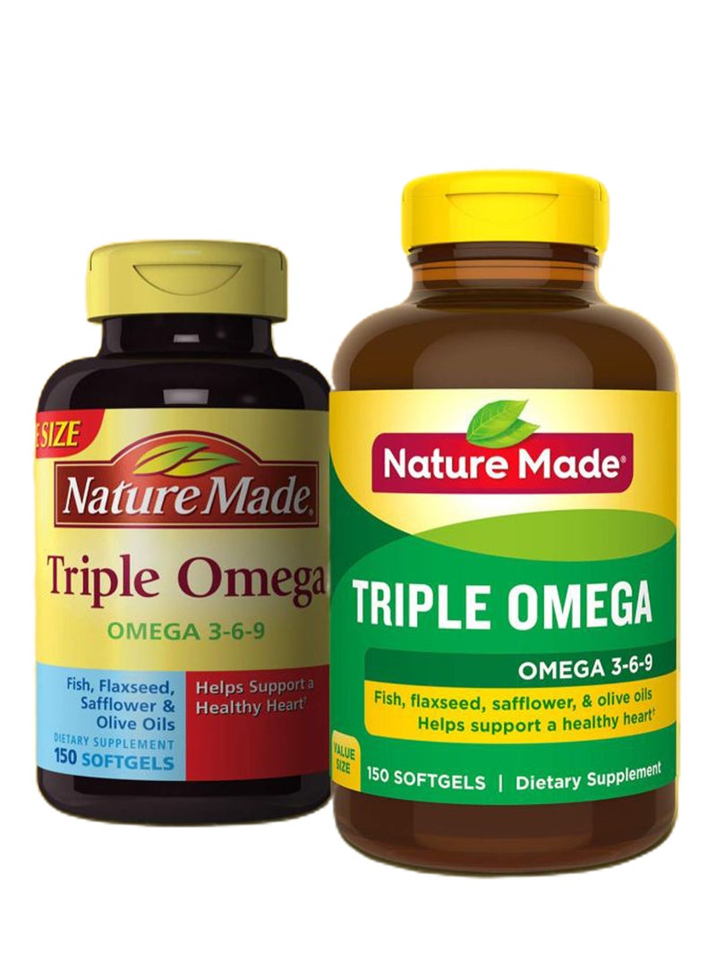 Triple Omega 3-6-9 Olive Oil Dietary Supplement - 2 X 150 Liquid Softgels