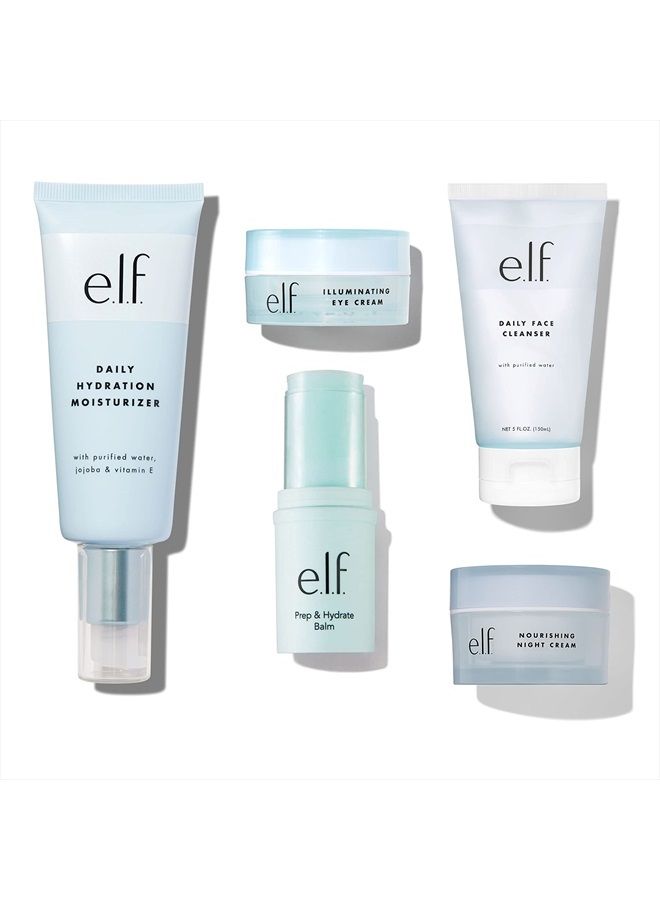Jet Set Hydration Kit, Travel Friendly Hydrating Skincare Set, Face Cleanser, Balm, Moisturizer, Eye Cream & Night Cream, Vegan & Cruelty-Free