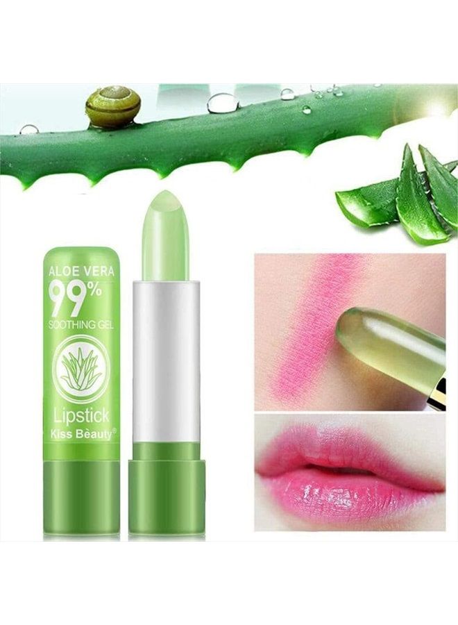 5 Pack Aloe Vera Color Changing Lipstick, Long Lasting Moisturizing Temperature Color Changing Aloe Vera Lip Gloss Lip Balm, Green Lipstick that Turns Pink Magic lipstick Makeup (Aloe Vera Lipstick)