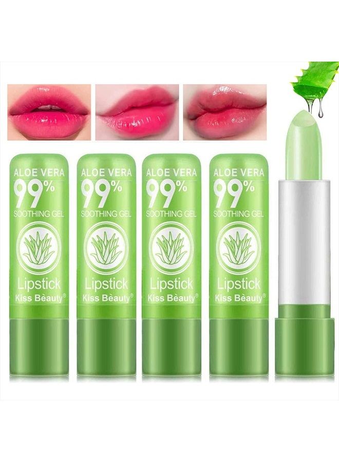 5 Pack Aloe Vera Color Changing Lipstick, Long Lasting Moisturizing Temperature Color Changing Aloe Vera Lip Gloss Lip Balm, Green Lipstick that Turns Pink Magic lipstick Makeup (Aloe Vera Lipstick)
