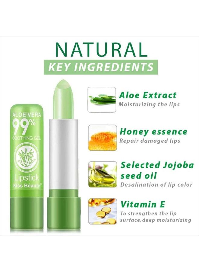 5 Pack Aloe Vera Color Changing Lipstick, Long Lasting Moisturizing Temperature Color Changing Aloe Vera Lip Gloss Lip Balm, Green Lipstick that Turns Pink Magic lipstick Makeup (Aloe Vera Lipstick)