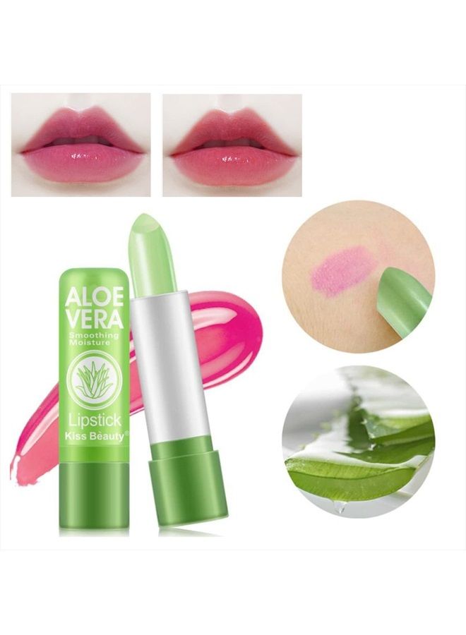 5 Pack Aloe Vera Color Changing Lipstick, Long Lasting Moisturizing Temperature Color Changing Aloe Vera Lip Gloss Lip Balm, Green Lipstick that Turns Pink Magic lipstick Makeup (Aloe Vera Lipstick)