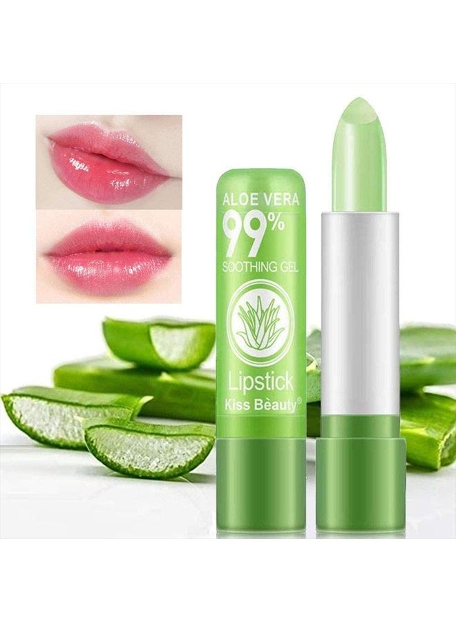 5 Pack Aloe Vera Color Changing Lipstick, Long Lasting Moisturizing Temperature Color Changing Aloe Vera Lip Gloss Lip Balm, Green Lipstick that Turns Pink Magic lipstick Makeup (Aloe Vera Lipstick)