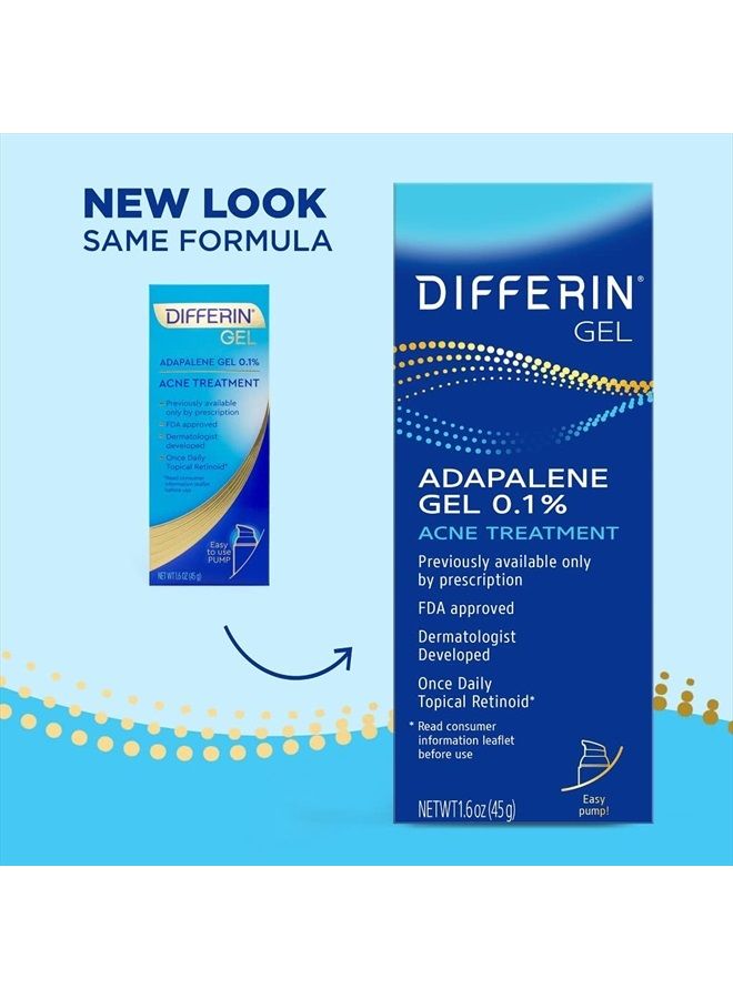 Acne Treatment Gel, 90 Day Supply, Retinoid Treatment for Face with 0.1% Adapalene, Gentle Skin Care for Acne Prone Sensitive Skin, 45g Pump (Packaging May Vary)