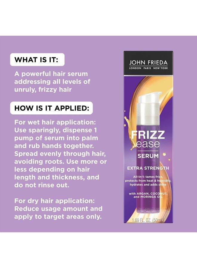 Frizz Ease Extra Strength Hair Serum, Nourishing Hair Oil for Frizz Control, Heat Protectant with Argan & Coconut Oils, 1.69 fl oz (Package May Vary)