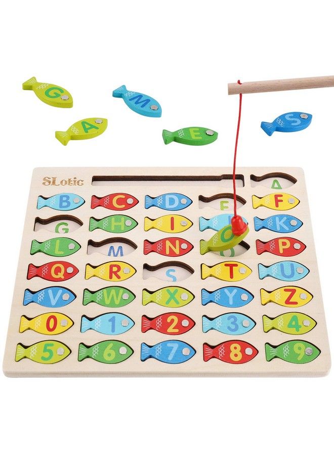 Magnetic Wooden Fishing Game Toy For Toddlers Alphabet Abc Fish Catching Counting Learning Education Math Preschool Board Games Toys Gifts For 3 4 5 Years Old Girl Boy Kids