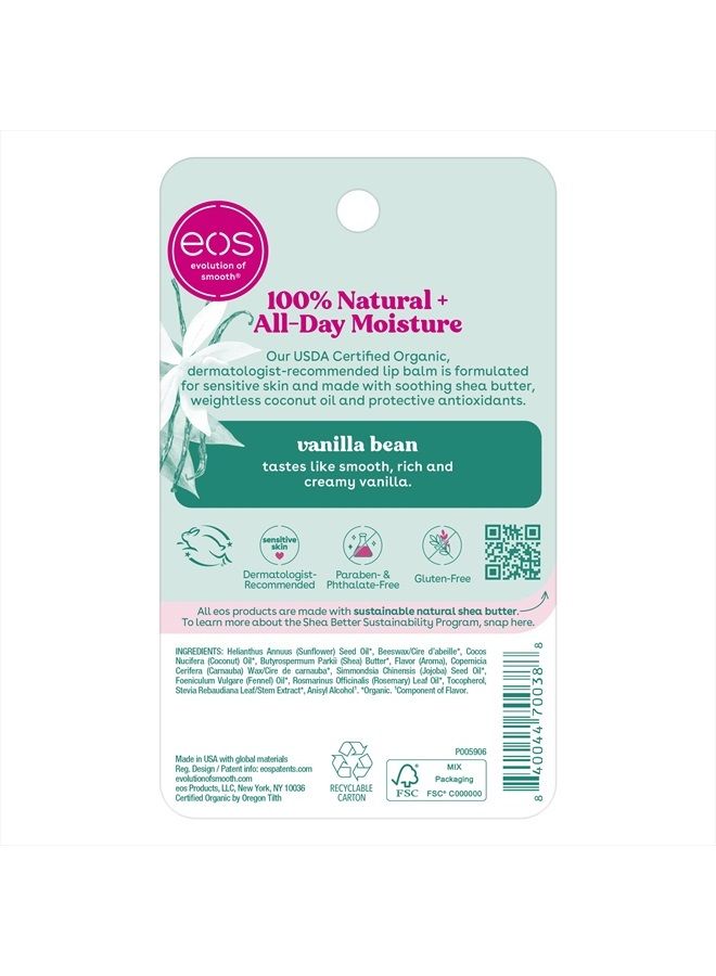 100% Natural & Organic Lip Balm Sphere- Vanilla Bean, All-day Moisture, Dermatologist Recommended for Sensitive Skin, Lip Care Products, 0.25 oz