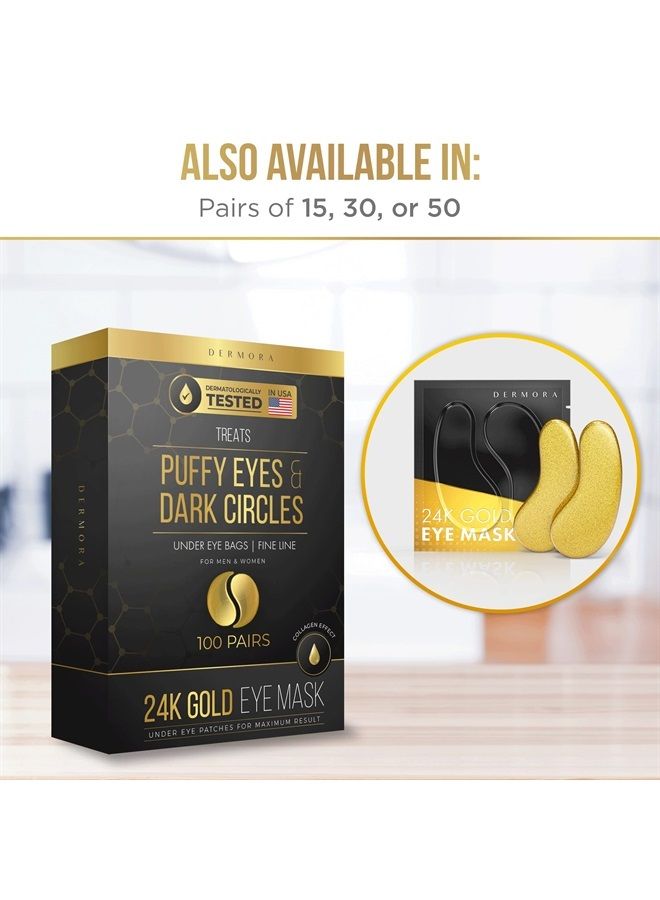 Dermora 24K Gold Eye Mask Puffy Eyes and Dark Circles Treatments Look Less Tired and Refresh Your Skin, 15 Pairs