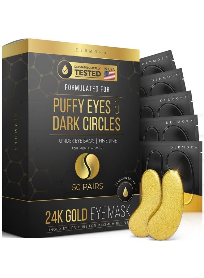 Skin Treatment Mask 24K Gold Eye Mask - 50 Pairs Eye Gels - Rejuvenating Treatment for Dark Cirlce,Puffiness,Refresh,Revitalizing,Travel,Wrinkles