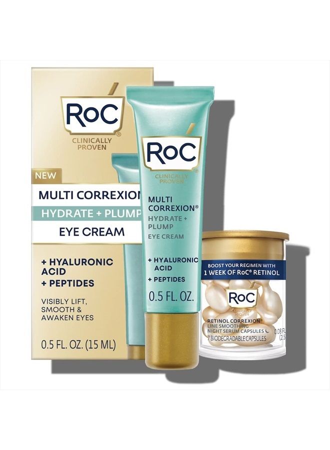 Multi Correxion Hyaluronic Acid Anti Aging Under Eye Cream for Puffiness & Dark Circles (.5 OZ) + RoC Retinol Capsules (7 CT), Fragrance & Paraben Free Skin Care for Women & Men