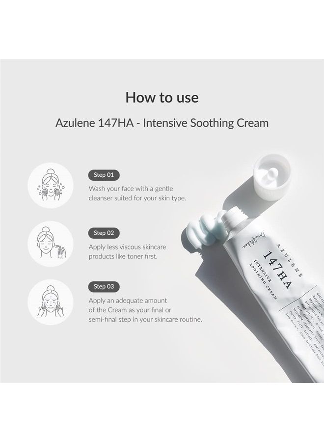 Azulene 147HA - Intensive Soothing Cream - Vegan & Cruelty free, Soothing and Calming redness, Effective in acne prone skin, Deepy hydrating