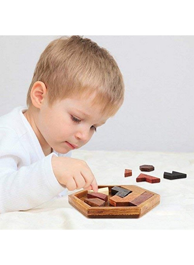 Hexagon Tangram Puzzle Wooden Puzzle For Children And Adults Challenging Puzzles Wooden Brain Teasers Puzzle For Adults Puzzles Games Family Portable Puzzles Brain Games Tangrams For Adults