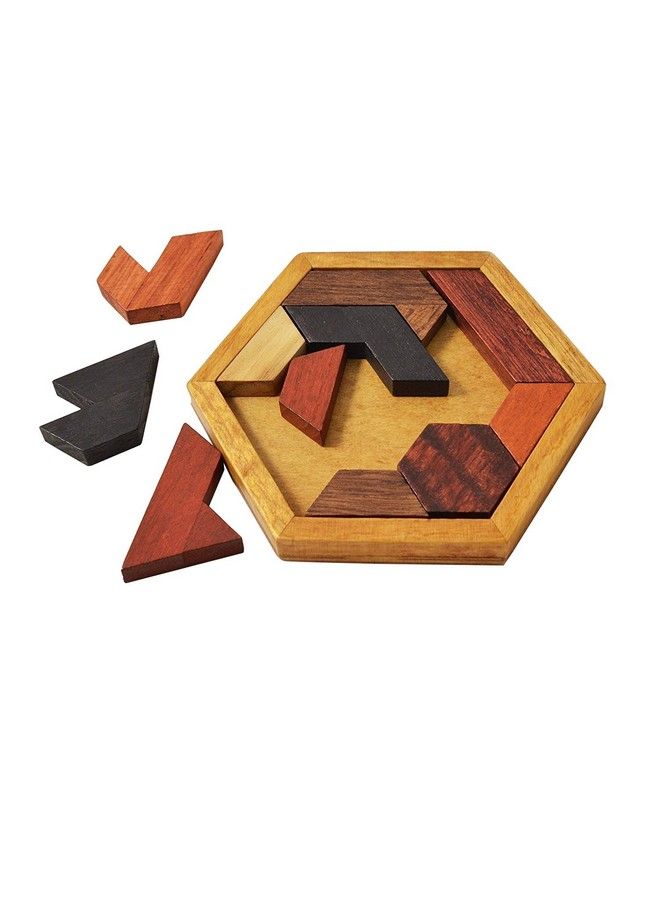 Hexagon Tangram Puzzle Wooden Puzzle For Children And Adults Challenging Puzzles Wooden Brain Teasers Puzzle For Adults Puzzles Games Family Portable Puzzles Brain Games Tangrams For Adults