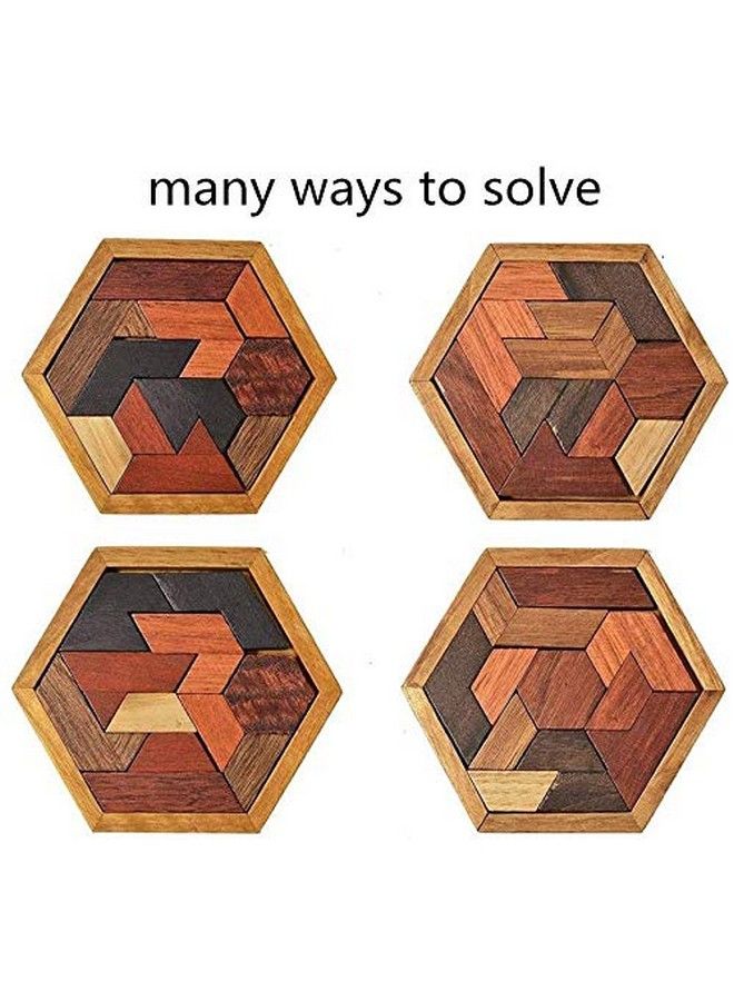 Hexagon Tangram Puzzle Wooden Puzzle For Children And Adults Challenging Puzzles Wooden Brain Teasers Puzzle For Adults Puzzles Games Family Portable Puzzles Brain Games Tangrams For Adults