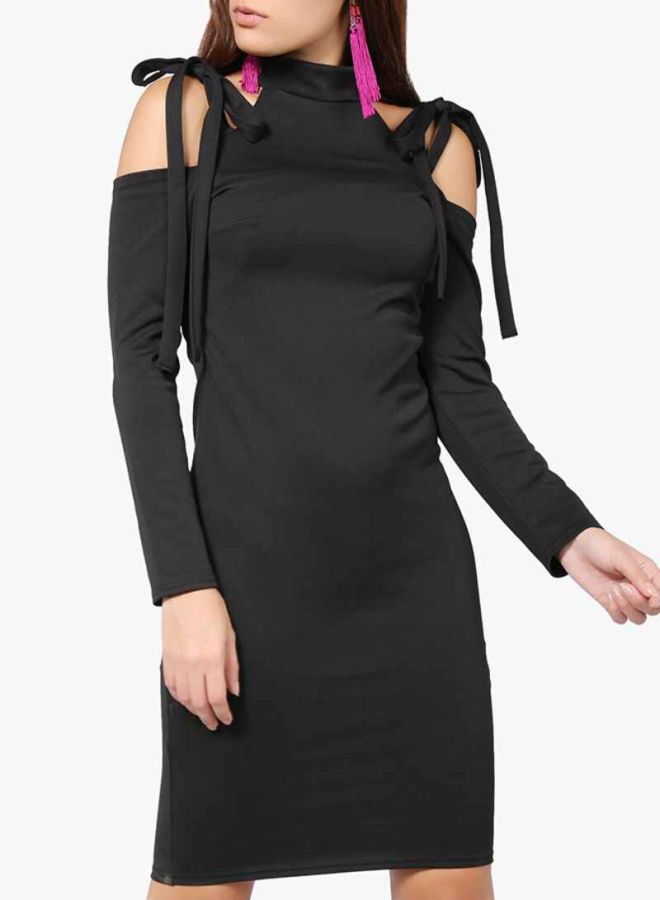 Bow Cut-Out Bodycon Dress Black