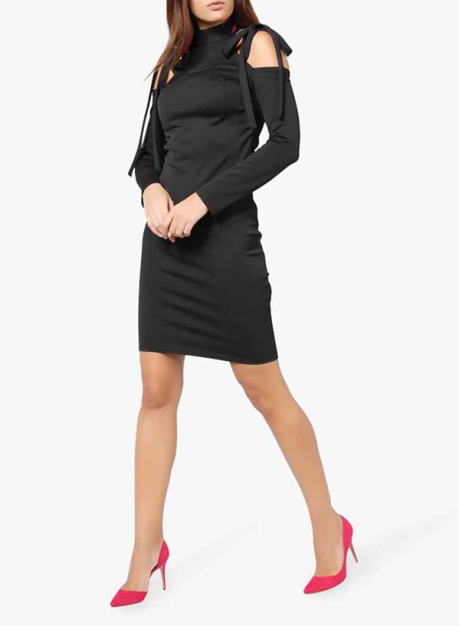 Bow Cut-Out Bodycon Dress Black