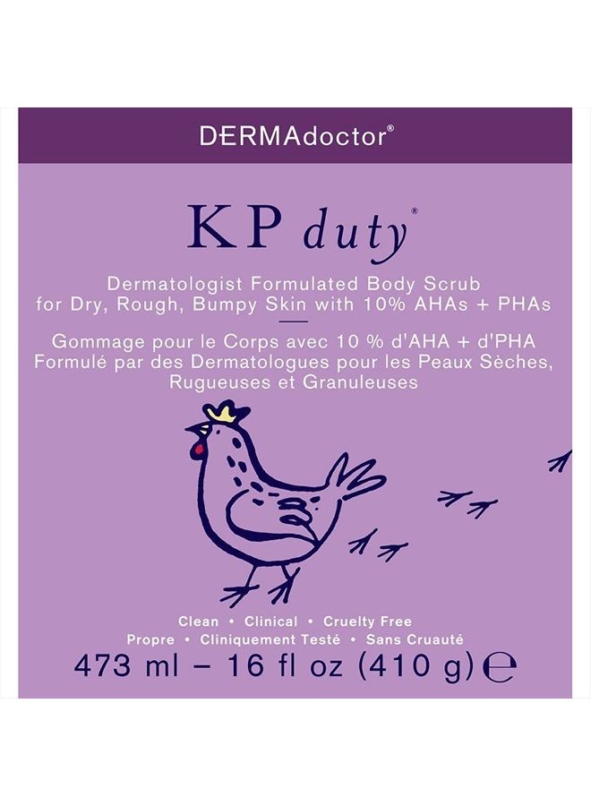 KP Duty Body Scrub Dermatologist Formulated Exfoliant for Keratosis Pilaris and Dry, Rough, Bumpy Skin with 10% AHAs + PHAs, 16 fl oz (Pack of 1)