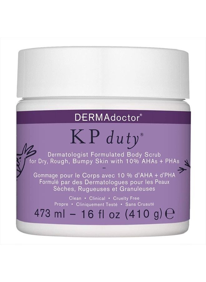 KP Duty Body Scrub Dermatologist Formulated Exfoliant for Keratosis Pilaris and Dry, Rough, Bumpy Skin with 10% AHAs + PHAs, 16 fl oz (Pack of 1)