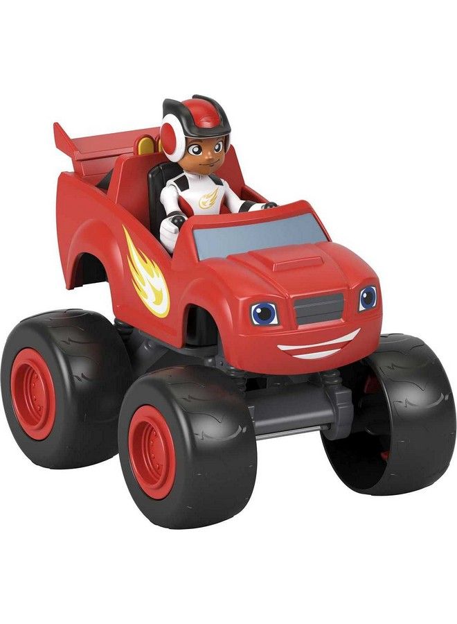 Blaze And The Monster Machines Blaze & Aj, Large Pushalong Monster Truck With Poseable Figure For Preschool Kids Ages 3 And Up