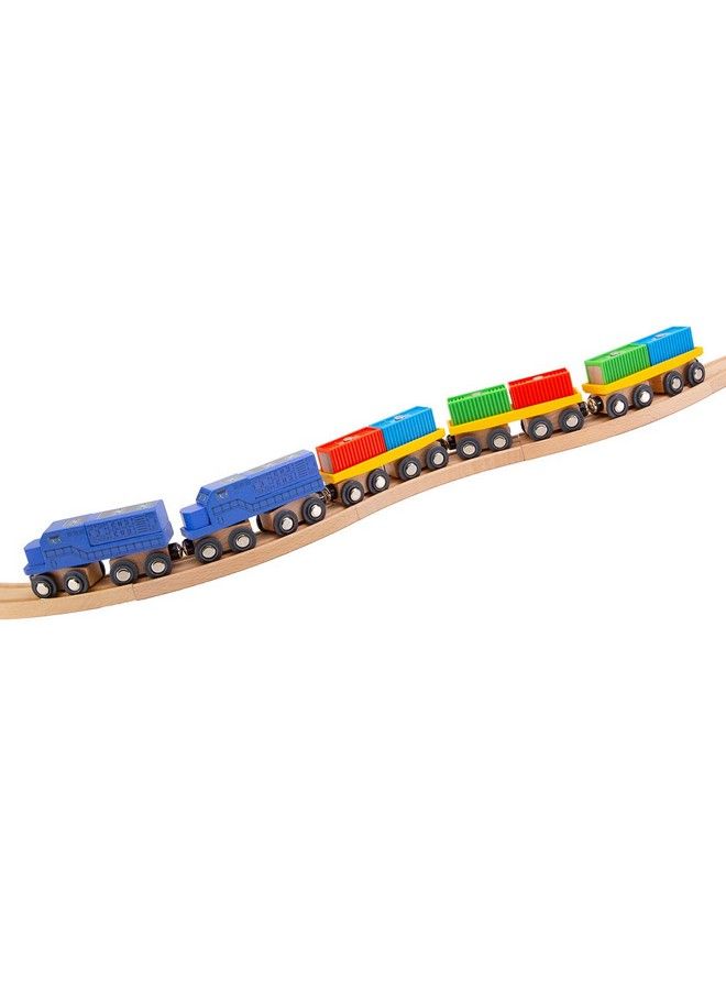 11 Pcs Intermodal Freight Trains Set For Wooden Wood Railway Includes 2 Diesel Engines, 3 Container Flat Cars, 6 Shipping Containers Compatible With Thomas, Brio, Chuggington, Melissa And Doug