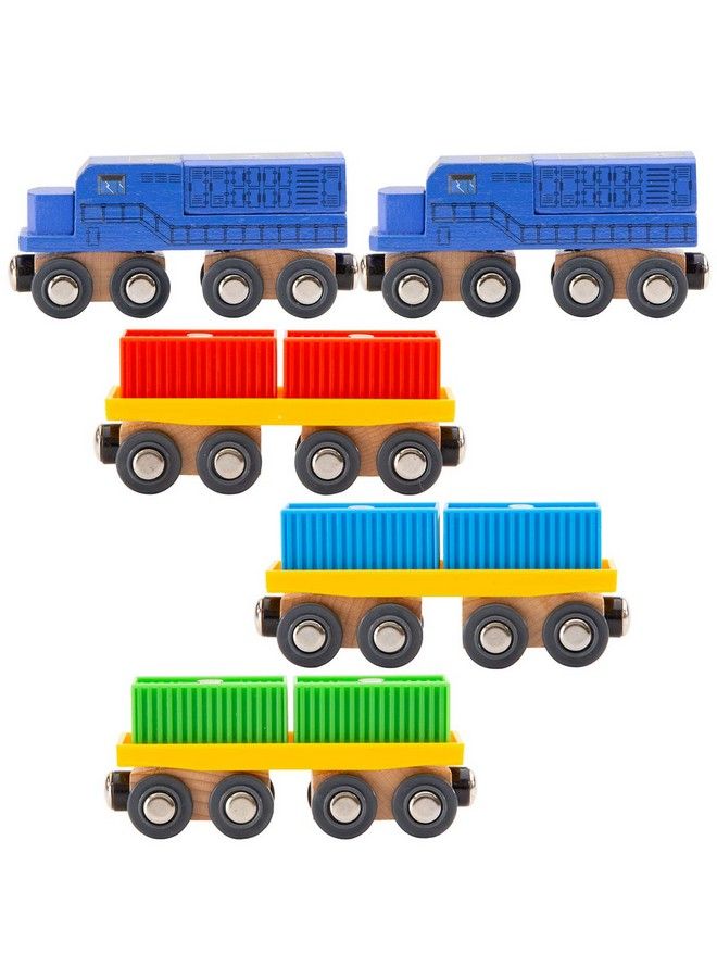 11 Pcs Intermodal Freight Trains Set For Wooden Wood Railway Includes 2 Diesel Engines, 3 Container Flat Cars, 6 Shipping Containers Compatible With Thomas, Brio, Chuggington, Melissa And Doug