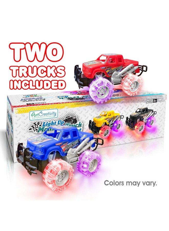 Light Up Monster Truck Set For Boys And Girls Set Includes 2, 6 Inch Monster Trucks With Beautiful Flashing Led Tires Push N Go Toy Cars Fun Gift For Kids For Ages 3+