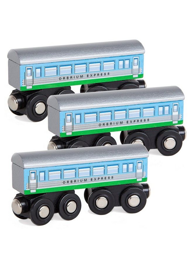 Toys 3 Pcs Large Wooden Railway Express Coach Cars, Fits Thomas The Tank Engine, Brio, Chuggington Wooden Train