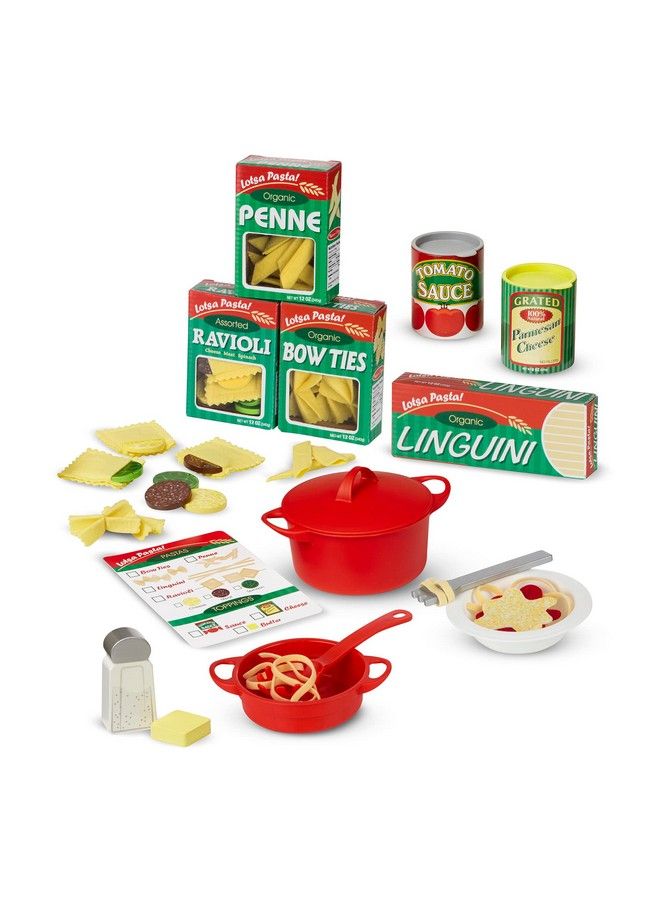 Prepare & Serve Pasta Play Food Set Wooden Play Food Sets For Kids Kitchen, Pretend Play Kitchen Toys For Kids Ages 3+