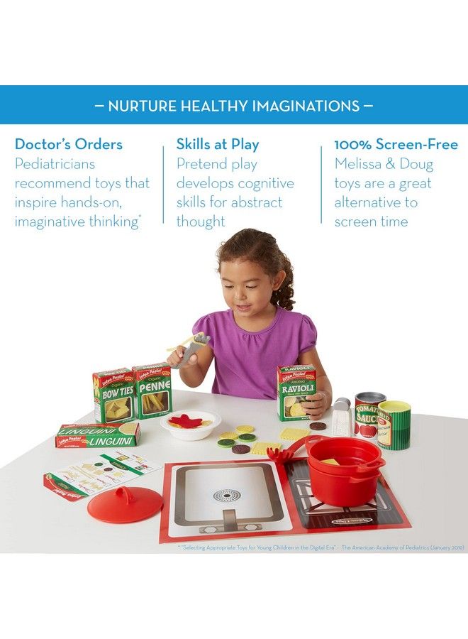 Prepare & Serve Pasta Play Food Set Wooden Play Food Sets For Kids Kitchen, Pretend Play Kitchen Toys For Kids Ages 3+