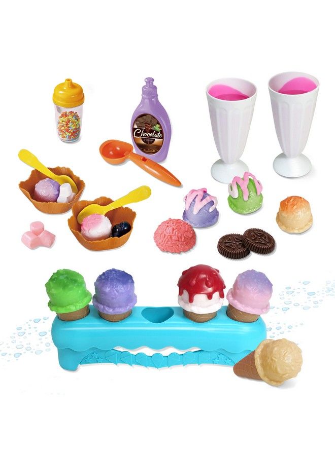 Ice Cream Play Set ; 34 Piece Ice Cream Toy Set With Color Changing Scoops & Toppings ; Pretend Play Food Toy For Kids And Toddlers Ages 3 Plus