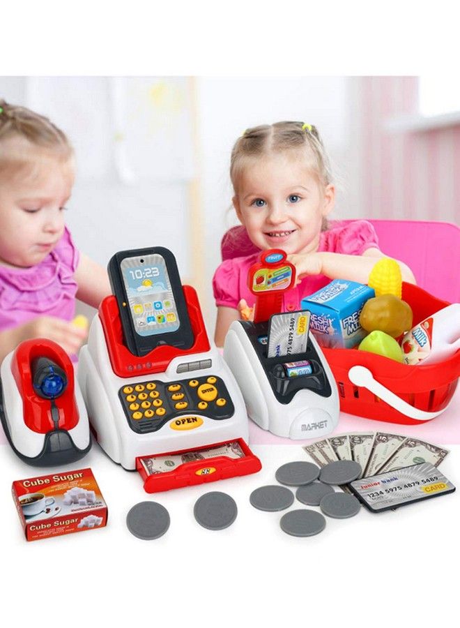 Pretend Play Smart Cash Register Toy, Kids Cashier With Checkout Scanner,Fruit Card Reader, Credit Card Machine, Play Money And Grocery Play Food Set, Educational Toys For Boys & Girls Gifts Toddlers