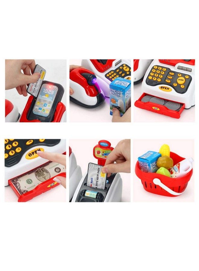 Pretend Play Smart Cash Register Toy, Kids Cashier With Checkout Scanner,Fruit Card Reader, Credit Card Machine, Play Money And Grocery Play Food Set, Educational Toys For Boys & Girls Gifts Toddlers