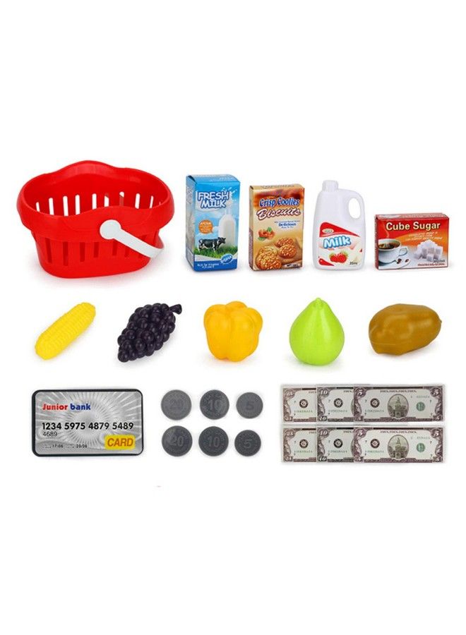 Pretend Play Smart Cash Register Toy, Kids Cashier With Checkout Scanner,Fruit Card Reader, Credit Card Machine, Play Money And Grocery Play Food Set, Educational Toys For Boys & Girls Gifts Toddlers