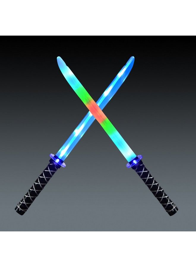 2 Packs Toys Ninja Swords For Kids With Motion Activated Clanging Sounds Bright Blue And Multi Color Deluxe Play Sword For Halloween Party, Costume Accessories