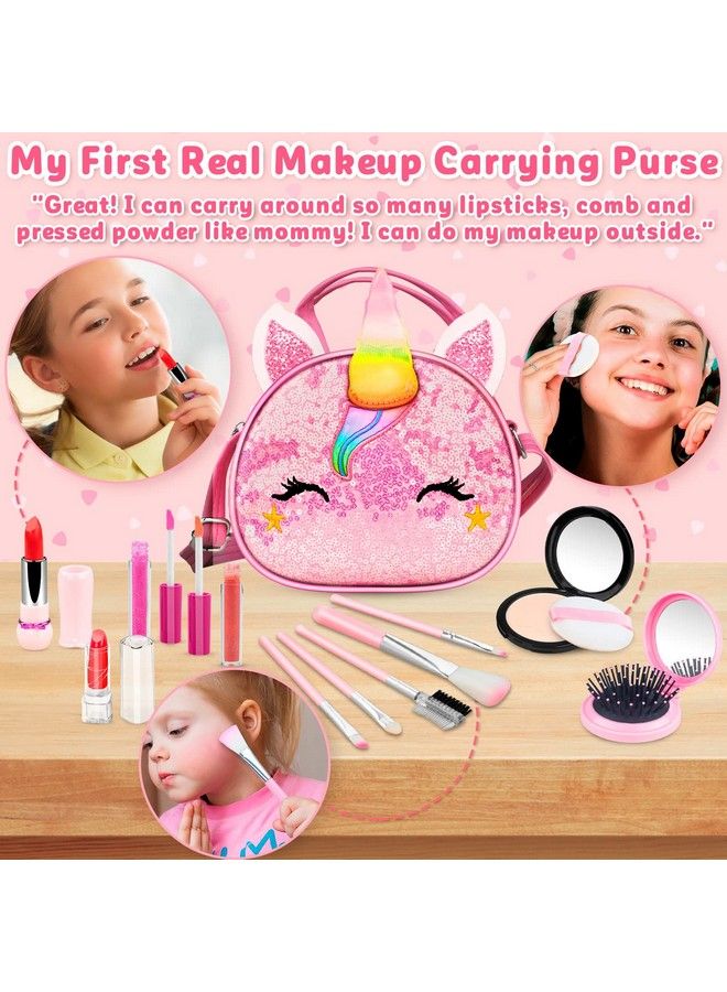 25 Pcs Kids Makeup Kit For Girl, Washable Real Make Up Play Set With Unicorn Cosmetic Bag, Pretend Beauty Set Princess Dress Up Girls Toys For 3 4 5 6 7 8 9 10+ Kids Birthday