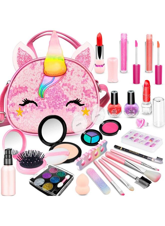 25 Pcs Kids Makeup Kit For Girl, Washable Real Make Up Play Set With Unicorn Cosmetic Bag, Pretend Beauty Set Princess Dress Up Girls Toys For 3 4 5 6 7 8 9 10+ Kids Birthday