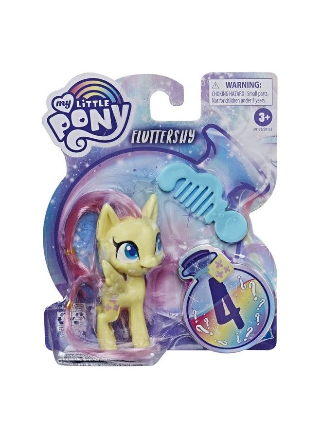 Fluttershy Potion Pony Figure 3Inch Yellow Pony Toy With Brushable Hair, Comb, And 4 Surprise Accessories