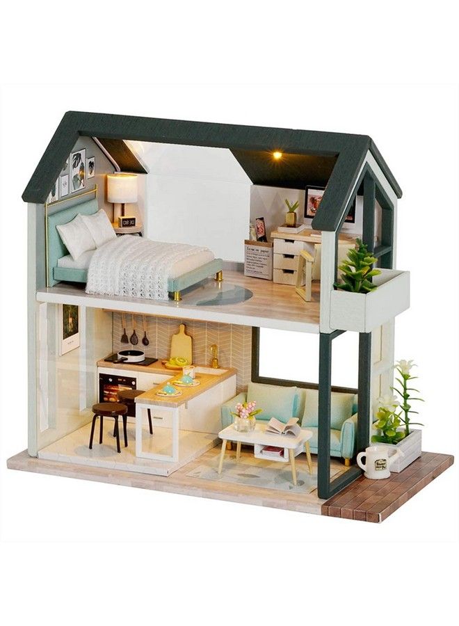 Diy Dollhouse Miniature Kit With Furniture, 3D Wooden Miniature House With Dust Cover, Miniature Dolls House Kit (Ql01)