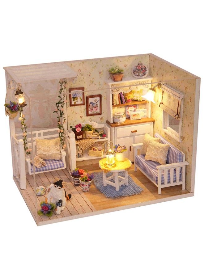 Wooden Dollhouse Miniatures Diy House Kit With Cover And Led Lightcat Diary