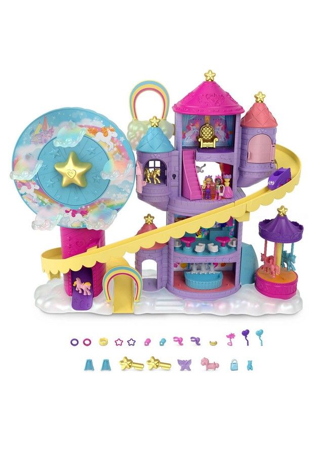 Rainbow Funland Theme Park, 3 Rides, 7 Play Areas, Polly And Shani Dolls, 2 Unicorns & 25 Surprise Accessories (30 Total Play Pieces), Dispensing Feature For Surprises