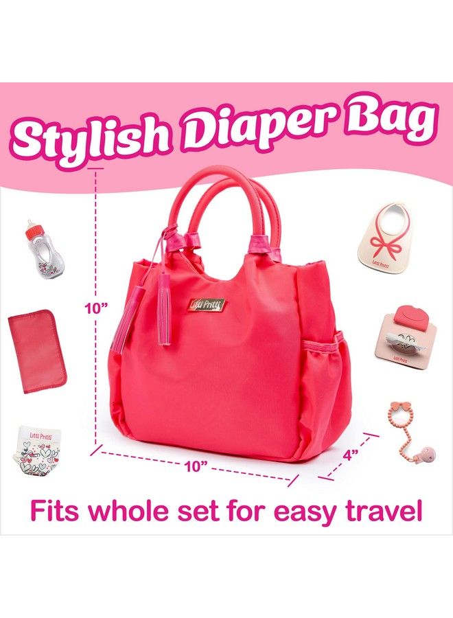 Baby Doll Accessories ; Diaper Bag Set ; Premier Playtime Playset For Baby Dolls ; Fabric Diapers, Magic Bottle, Wipes & More ; Toy For 3 4 5 6 7 8 Year Old ; Gifts For Toddler Girls