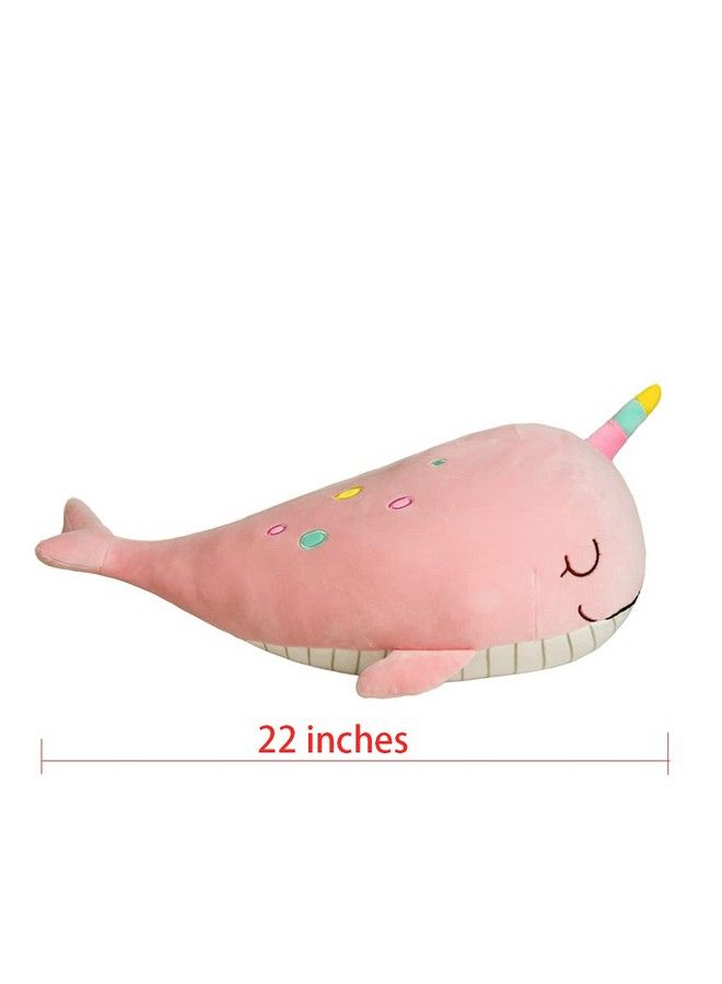 22 Inches Very Soft Whale Plush Pillow Stuffed Marine Animal Narwhal Cetacean Toy Pink