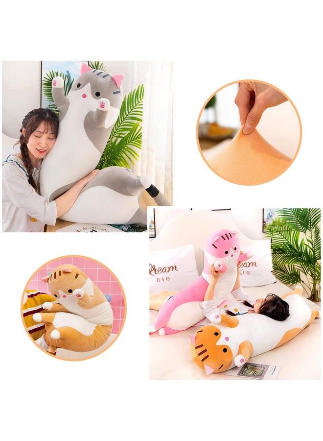 Long Cat Plush Cat Body Pillow,Gray Cat Stuffed Animals Soft Plushies Kawaii Stuffed Cat Squishy Kitten Plush Toy Gift For Kids Girlfriend(Gray, 19.7Inch)