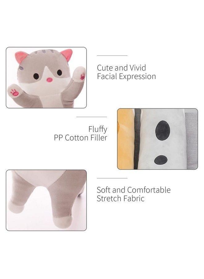 Long Cat Plush Cat Body Pillow,Gray Cat Stuffed Animals Soft Plushies Kawaii Stuffed Cat Squishy Kitten Plush Toy Gift For Kids Girlfriend(Gray, 19.7Inch)