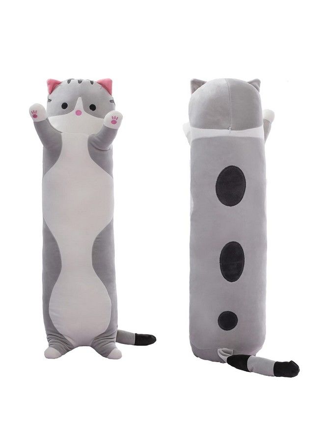 Long Cat Plush Cat Body Pillow,Gray Cat Stuffed Animals Soft Plushies Kawaii Stuffed Cat Squishy Kitten Plush Toy Gift For Kids Girlfriend(Gray, 19.7Inch)