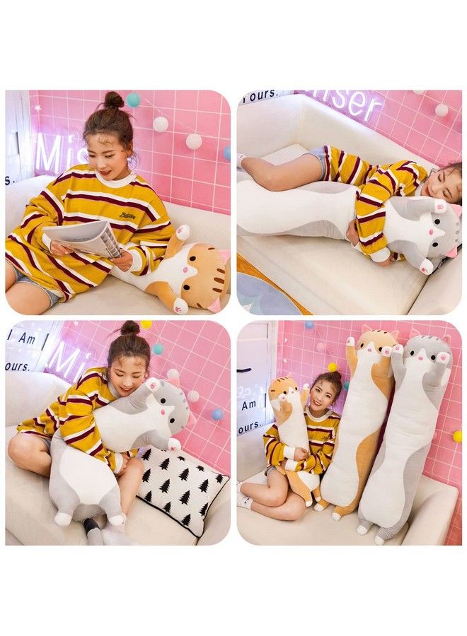 Long Cat Plush Cat Body Pillow,Gray Cat Stuffed Animals Soft Plushies Kawaii Stuffed Cat Squishy Kitten Plush Toy Gift For Kids Girlfriend(Gray, 19.7Inch)