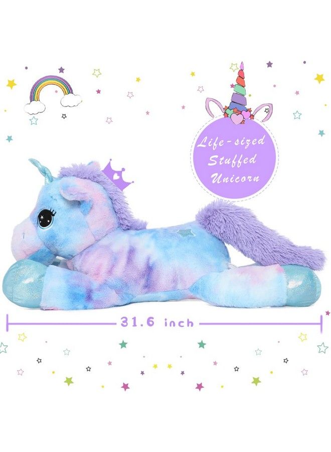 Big Unicorn Stuffed Animal Soft Unicorn Plush Pillow Stuffed Unicorn Toy Gift For Girls(Blue,31.6 Inch)