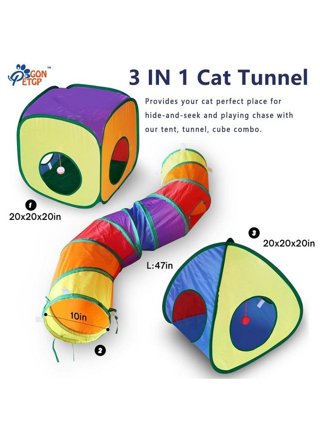 Cat Tunnel Toy And Cubes Combo, Cat Tunnels For Indoor Cats With Play Ball, Interactive Crinkle Collapsible Tent And Cubes, Cat Tube For Puppy Pet Rabbit All In One Set Of 3