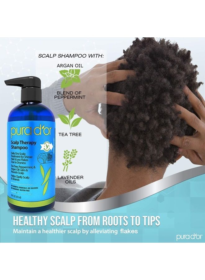 Scalp Therapy Shampoo (16oz) Hydrates & Nourishes Scalp - Scalp Care Shampoo For Itchy Flaky Scalp w/Tea Tree, Peppermint, Patchouli, Cedarwood, Clary Sage, Argan Oil (Packaging may vary)