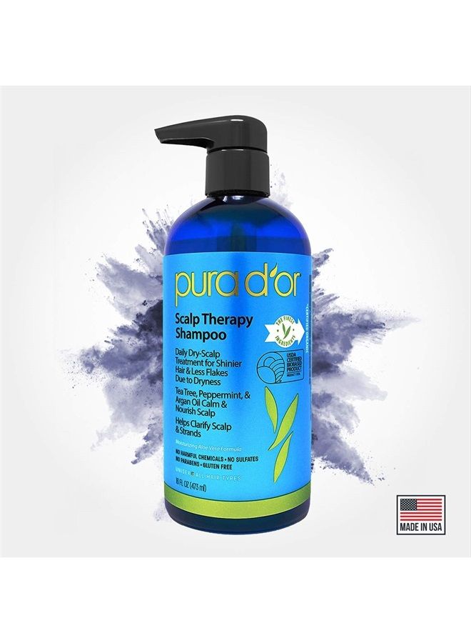 Scalp Therapy Shampoo (16oz) Hydrates & Nourishes Scalp - Scalp Care Shampoo For Itchy Flaky Scalp w/Tea Tree, Peppermint, Patchouli, Cedarwood, Clary Sage, Argan Oil (Packaging may vary)